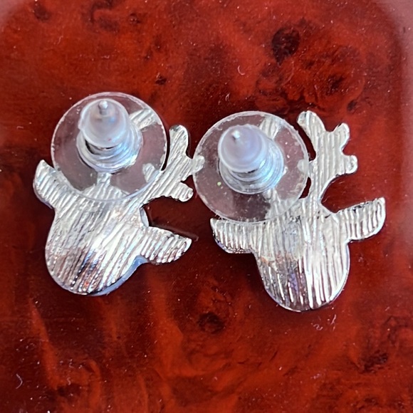 Silver & Red Reindeer Stud Holiday Earrings - Picture 2 of 2